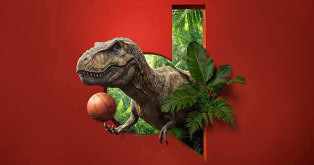 T-Rex mit einem Basketball