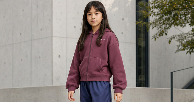 Mädchen mit dunkelroter Sportjacke