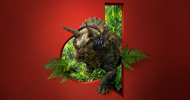 Triceratops mit Kopfhörern auf dem Kopf